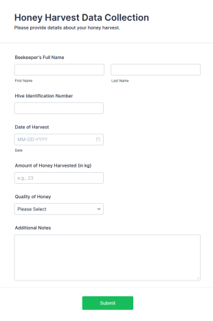 Honey Harvest Data Collection Form Template