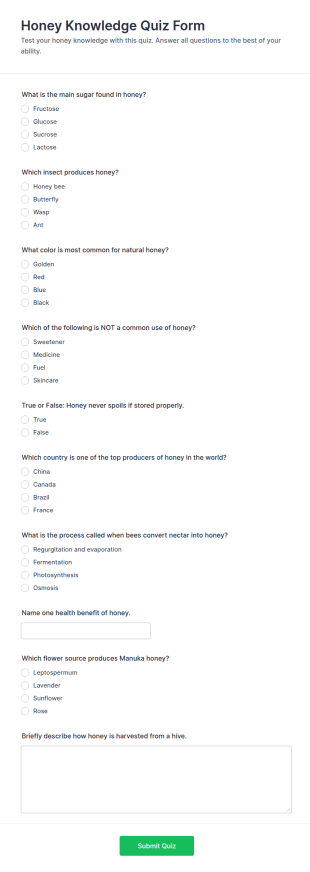 Honey Knowledge Quiz Form Template