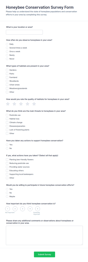 Honeybee Conservation Survey Form Template