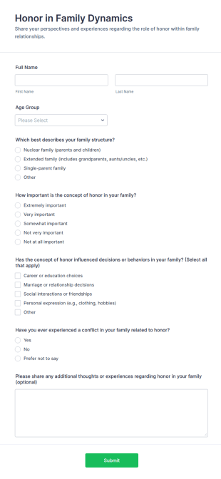 Honor In Family Dynamics Form Template