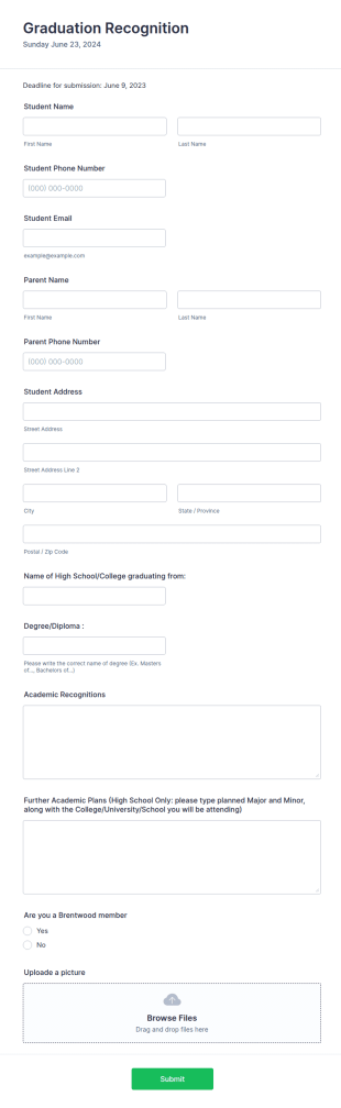 Honor Roll Graduation Recognition Form Template