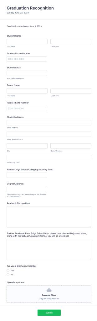 Honor Roll Graduation Recognition Form Template