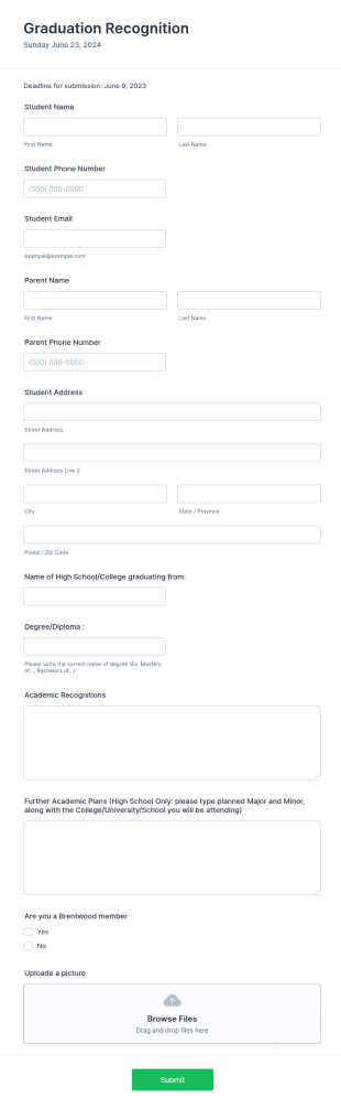 Honor Roll Graduation Recognition Form Template