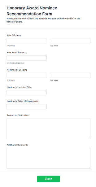 Honorary Award Nominee Recommendation Form Form Template