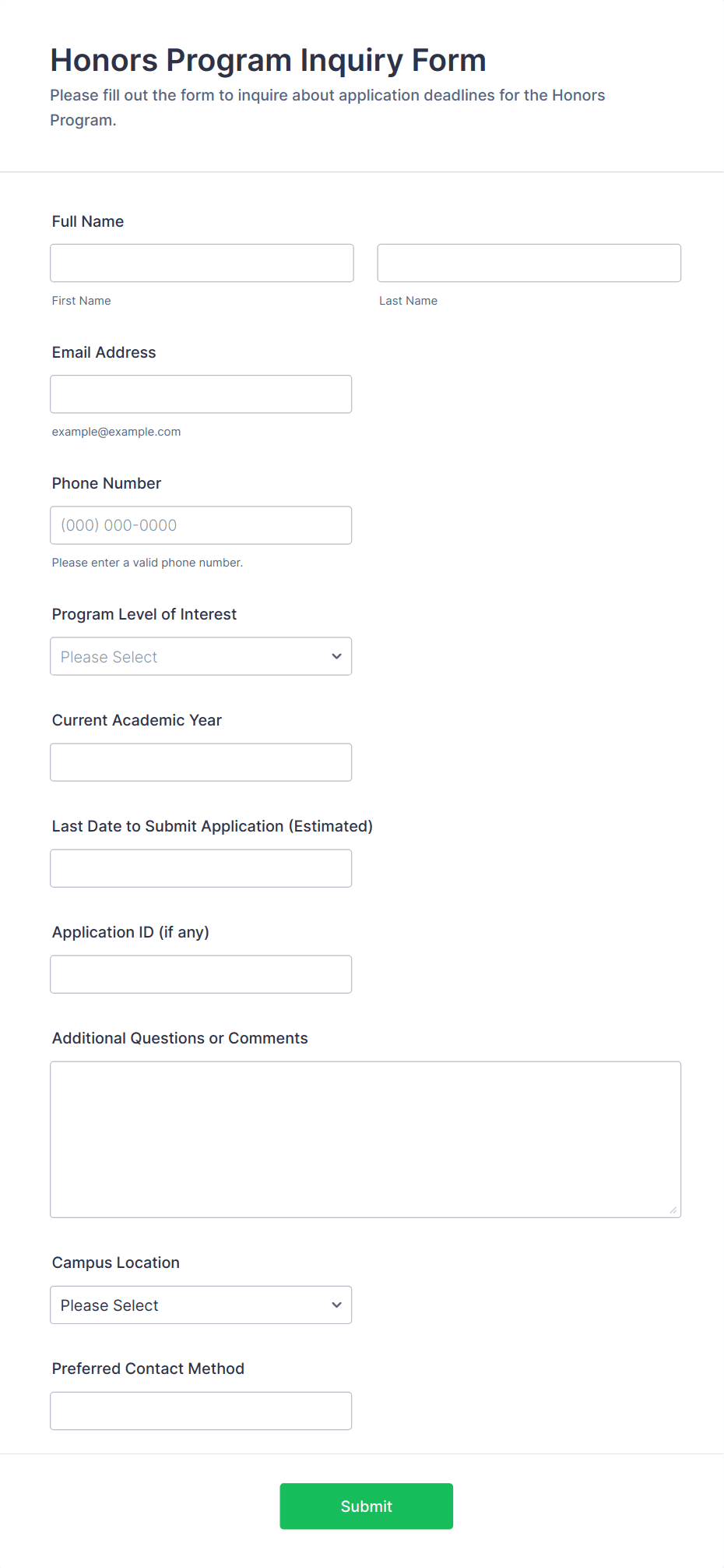 Honors Program Inquiry Form Template | Jotform