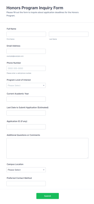 Honors Program Inquiry Form Template