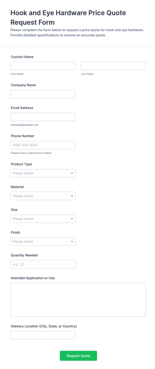Hook And Eye Hardware Price Quote Request Form Template
