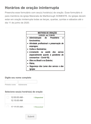 Horários De Oração Ininterrupta
