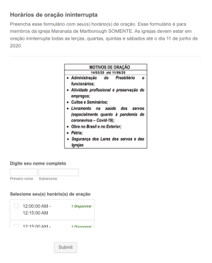Horários De Oração Ininterrupta