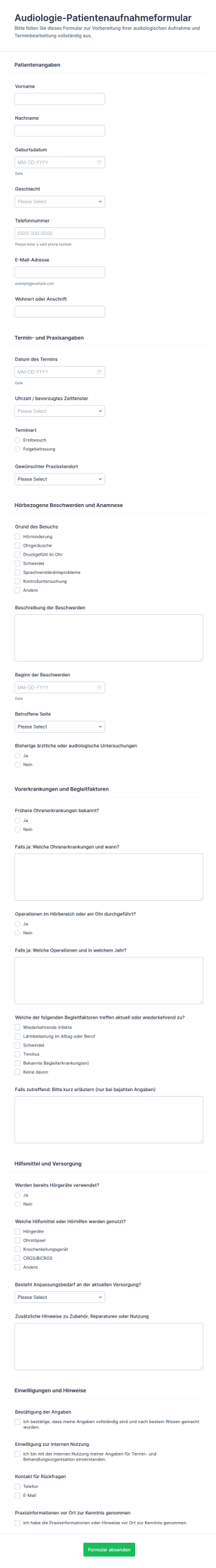 Hörgeräte Patientenaufnahmeformular
