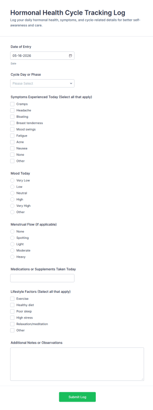 Hormonal Health Cycle Tracking Log Form Template