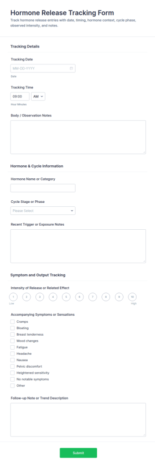 Hormone Release Tracking Form Template