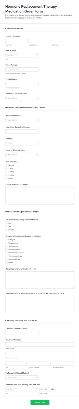 Hormone Replacement Therapy Medication Order Form Template