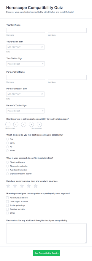 Horoscope Compatibility Quiz Form Template