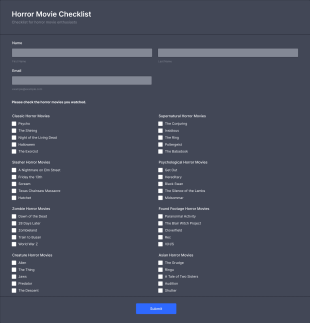 Horror Movie Checklist Form Template