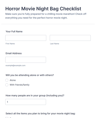 Horror Movie Night Bag Checklist Form Template