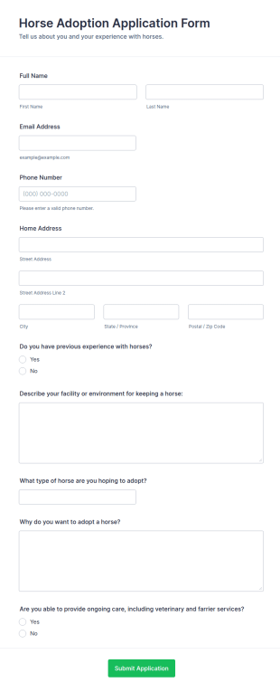 Horse Adoption Application Form Template