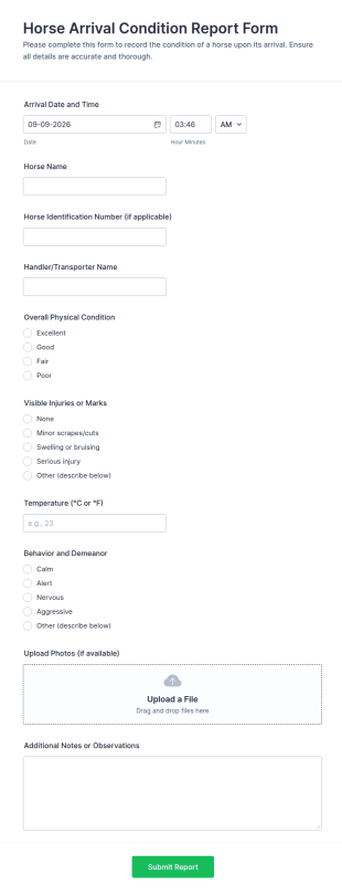Horse Arrival Condition Report Form Template