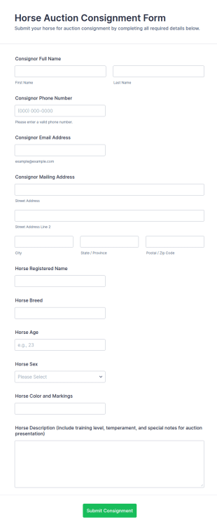 Horse Auction Consignment Form Template