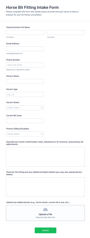 Horse Bit Fitting Intake Form Template