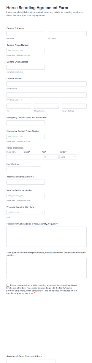 Horse Boarding Agreement Form Template