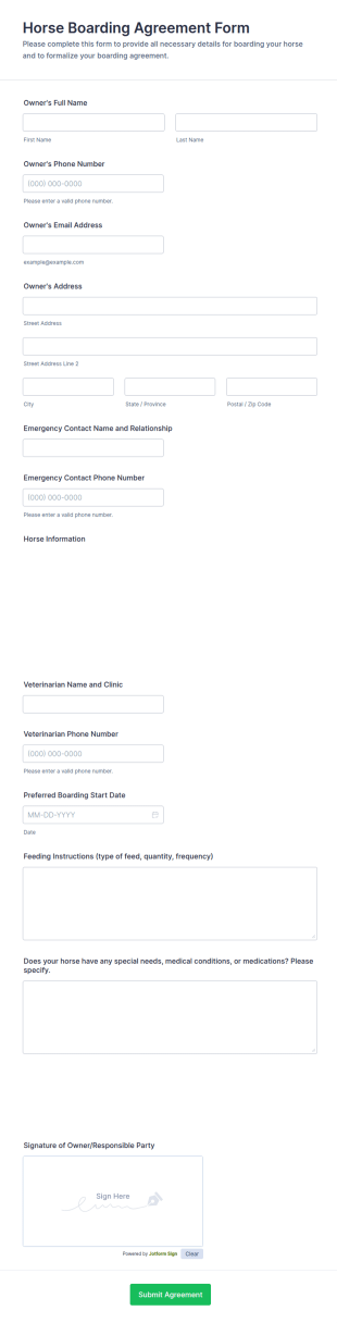 Horse Boarding Agreement Form Template