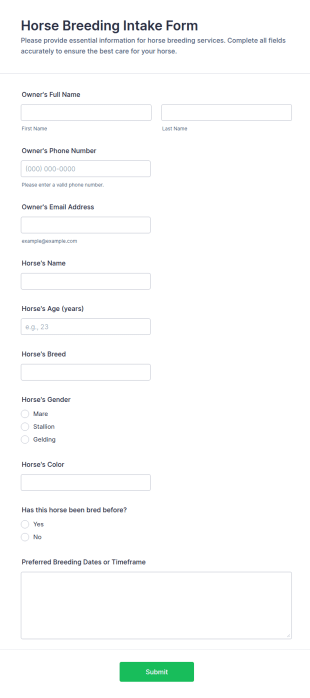 Horse Breeding Intake Form Template