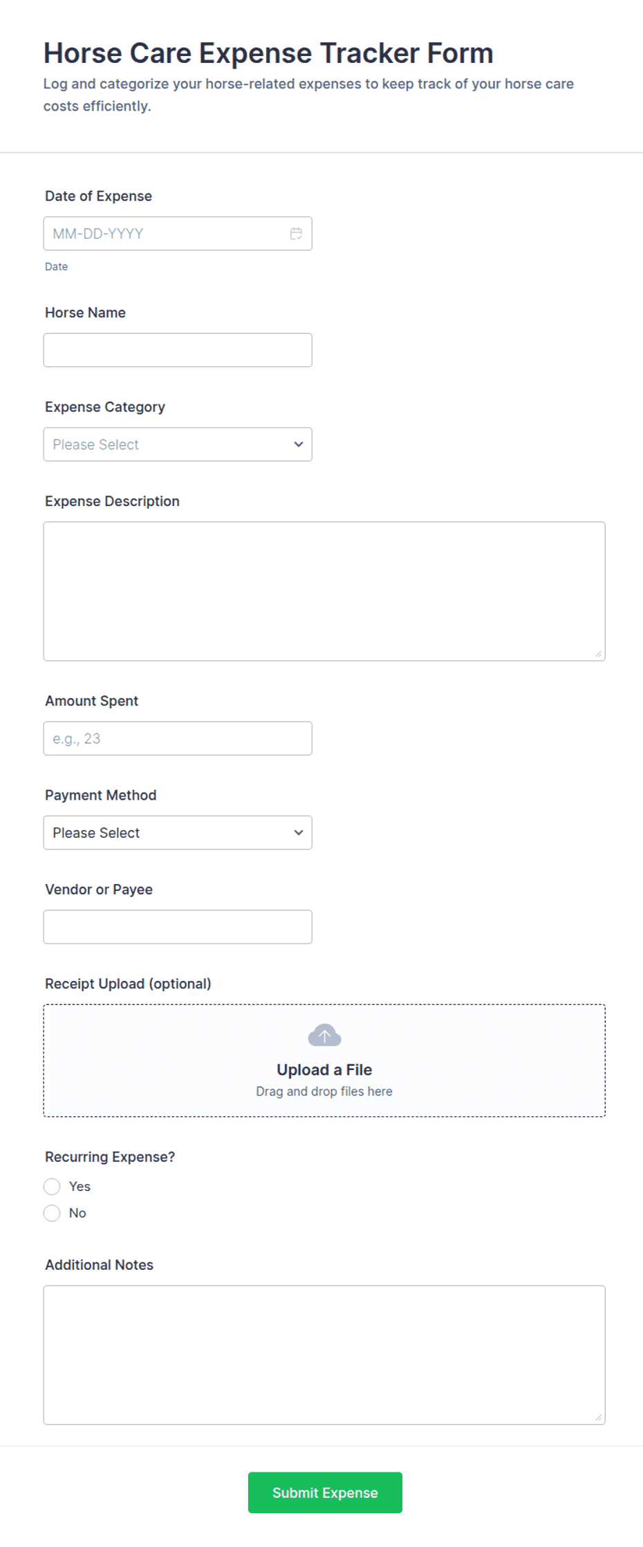 Horse Care Expense Tracker Form Template | Jotform