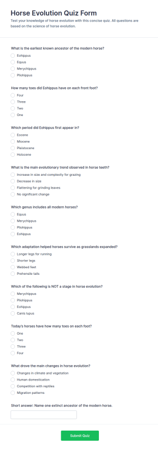 Horse Evolution Quiz Form Template