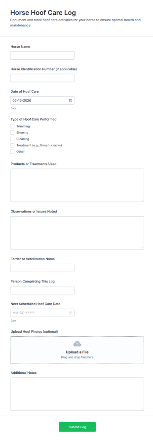 Horse Hoof Care Log Form Template