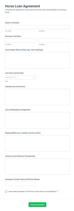 Horse Loan Agreement Form Template