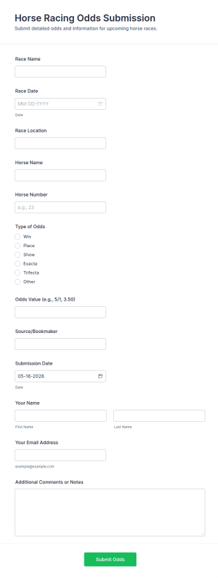 Horse Racing Odds Submission Form Template