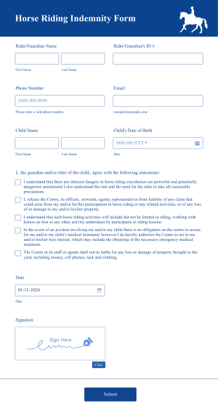 Horse Riding Indemnity Form Template