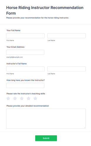 Horse Riding Instructor Recommendation Form Template