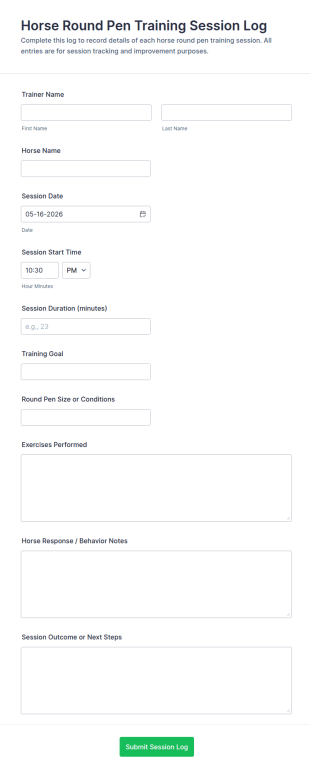 Horse Round Pen Training Session Log Form Template