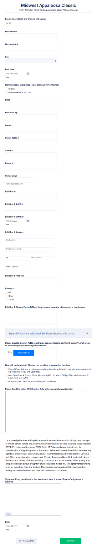 Horse Show Registration Form Template