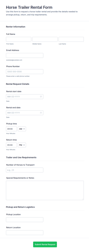 Horse Trailer Rental Form Template