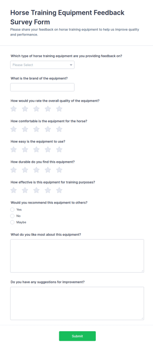 Horse Training Equipment Feedback Survey Form Template