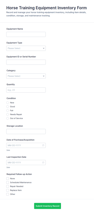 Horse Training Equipment Inventory Form Template