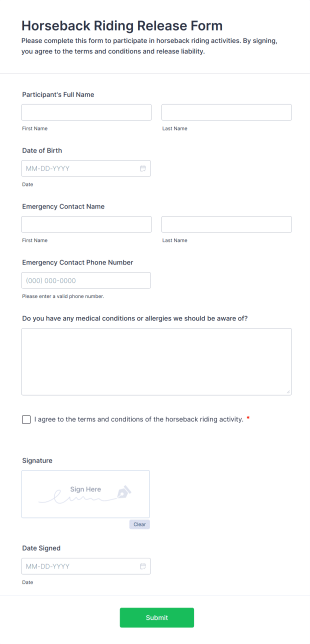 Horseback Riding Release Form Template