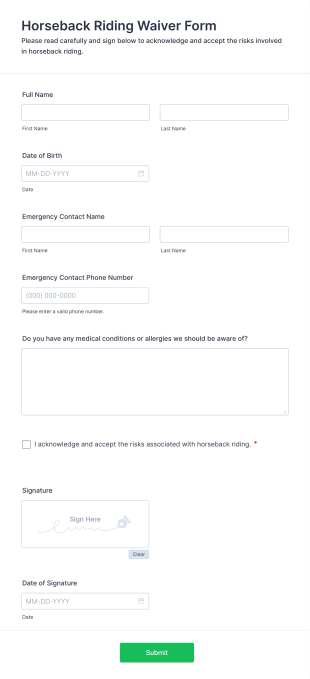 Horseback Riding Waiver Form Template