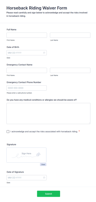 Horseback Riding Waiver Form Template