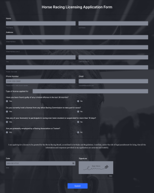 Horseracing Licensing Application Form Template