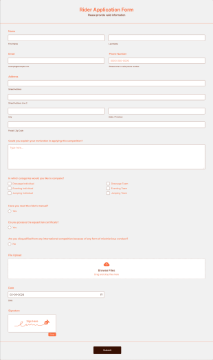 Horseracing Rider Application Form Template