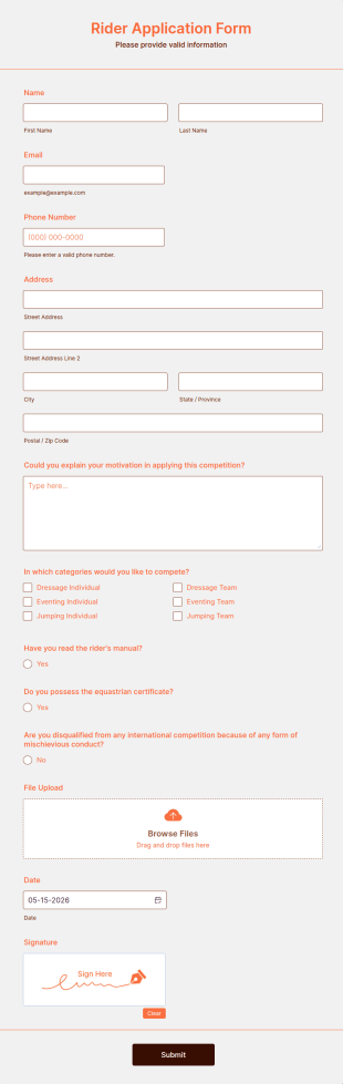 Horseracing Rider Application Form Template