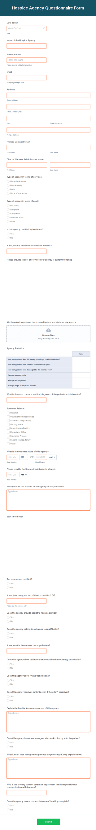 Hospice Agency Questionnaire Form Template