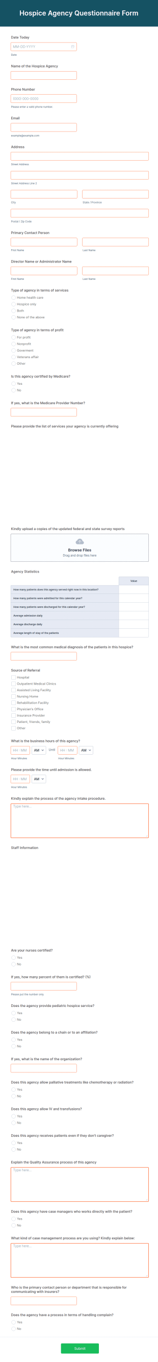 Hospice Agency Questionnaire Form Template