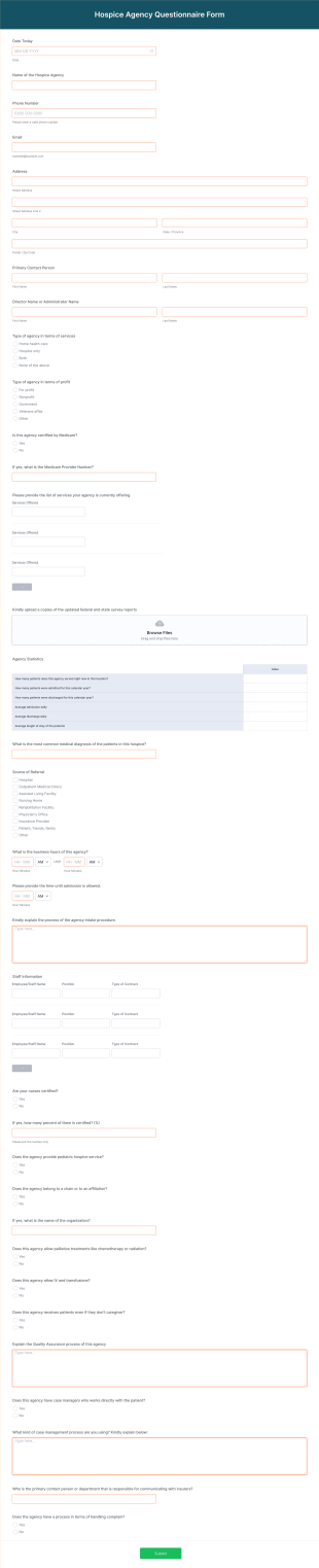 Hospice Agency Questionnaire Form Template