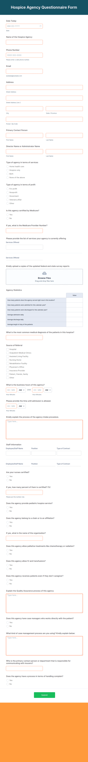 Hospice Agency Questionnaire Form Template