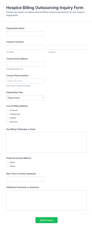 Hospice Billing Outsourcing Inquiry Form Template